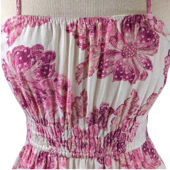 Old Navy Midi Dress Womens Sm Pink Linen Smocked Milkmaid Coquette Cottagecore - Picture 2 of 9